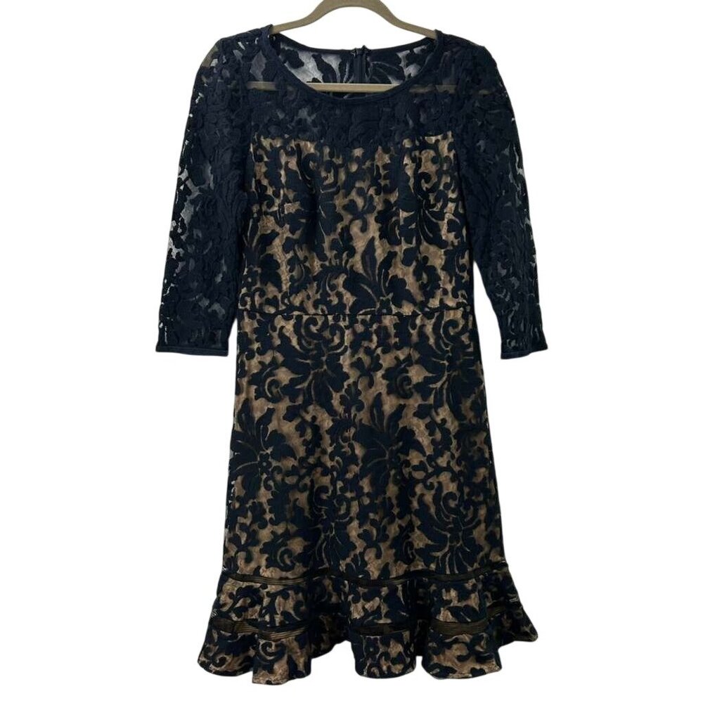 Tadashi Shoji Women's 12  Embroidered Blue Lace Overlay Cocktail Party Dress